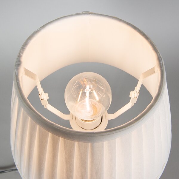 Lampă de masă retro din alamă cu abajur plisat alb 25 cm - Kaso