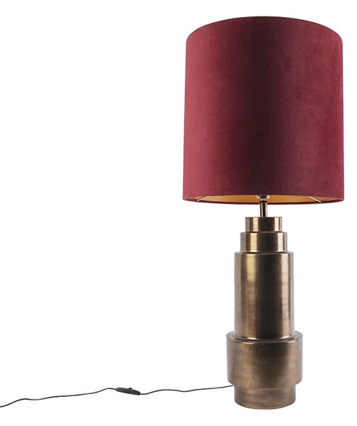 Lampă de masă Art Deco nuanță de catifea bronz roșu cu aur 50cm - Bruut