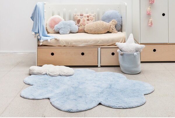Covor pentru copii albastru deschis lavabil/țesut manual din bumbac 110x170 cm Puffy Dream – Lorena Canals