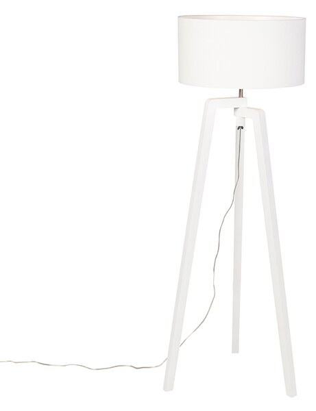 Lampă de podea trepied lemn alb cu umbră albă 50 cm - Puros