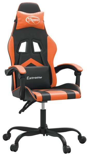 Scaun de gaming pivotant, negru și portocaliu, piele ecologică