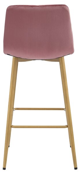 Scaun de bar NADO VELVET roz inchis, cu picioare in decor de stejar