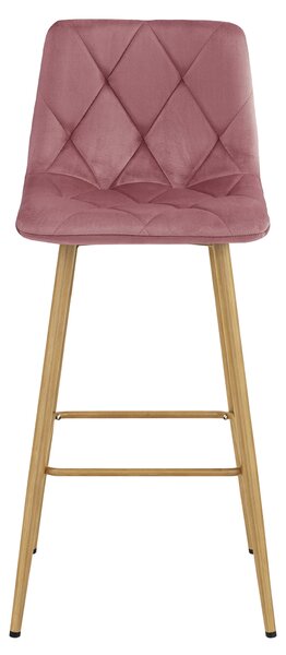 Scaun de bar NADO VELVET roz inchis, cu picioare in decor de stejar