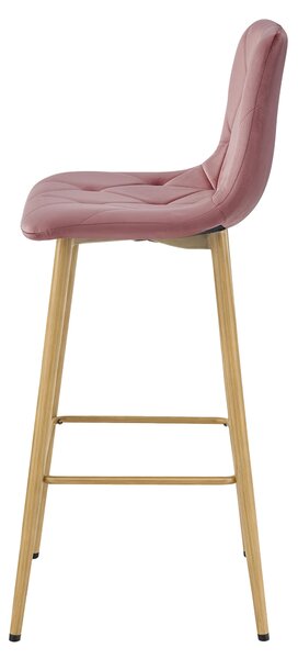 Scaun de bar NADO VELVET roz inchis, cu picioare in decor de stejar