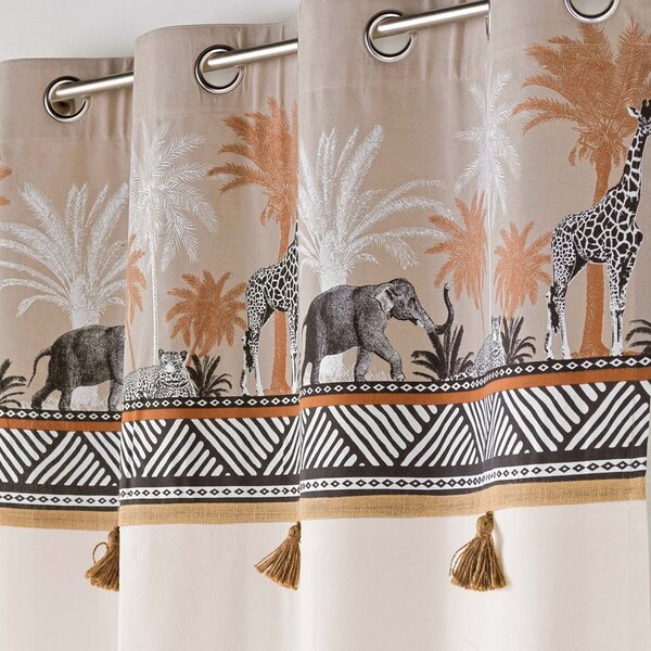 Draperie maro-în culoare naturală din bumbac 140x240 cm Kenya Lodge – douceur d'intérieur
