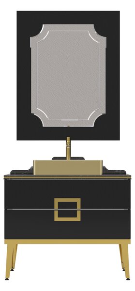 Set mobilier baie Pierre Cardin Mercury, 3 piese, 90 cm, negru-auriu