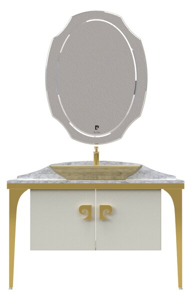 Set mobilier baie Pierre Cardin Venus, 3 piese, 120 cm, alb-auriu