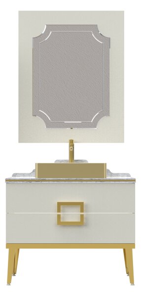 Set mobilier baie Pierre Cardin Mercury, 3 piese, 90 cm, alb-auriu
