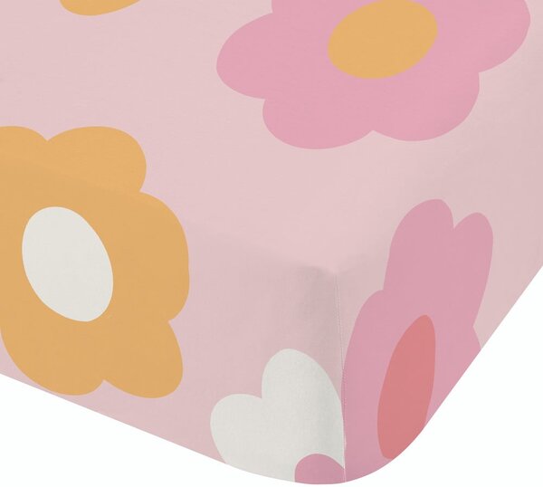 Cearceaf pentru copii roz pentru pat dublu cu elastic 135x190 cm Retro Daisy – Catherine Lansfield