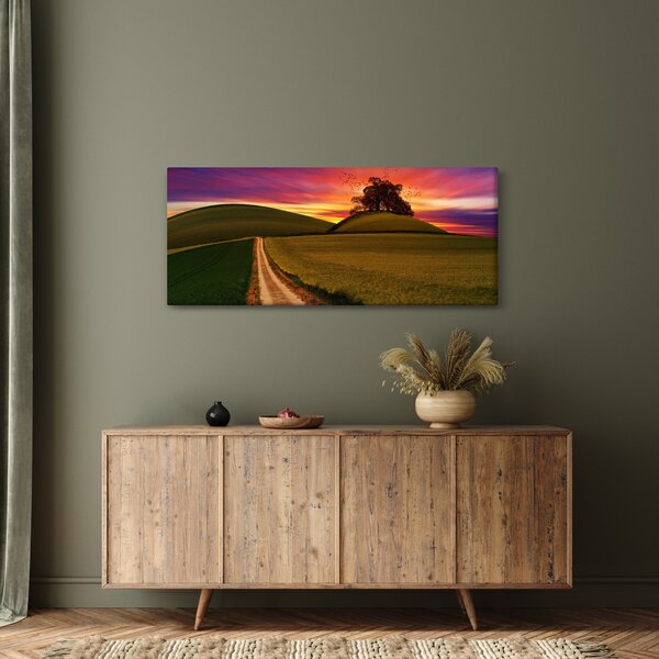 Tablou câmpului cu apus de soare (120x50 cm)