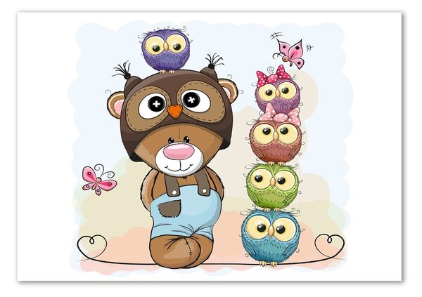 Tablou sticlă Ursul și Owl