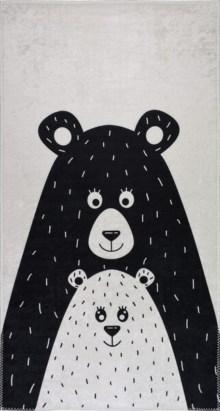 Covor pentru copii alb-negru lavabil 100x160 cm Bear Family – Vitaus