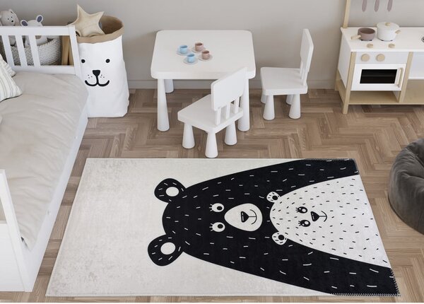 Covor pentru copii alb-negru lavabil 100x160 cm Bear Family – Vitaus