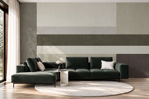 Tapet Compoziție geometrică cu blocuri de culoare măslinie, gri și bej, Fototapet 3D, Fotomurale 3D Forme geometrice, w05890v3 : Uwalls.ro