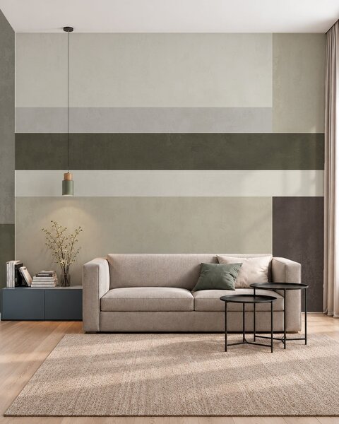 Tapet Compoziție geometrică cu blocuri de culoare măslinie, gri și bej, Fototapet 3D, Fotomurale 3D Forme geometrice, w05890v3 : Uwalls.ro