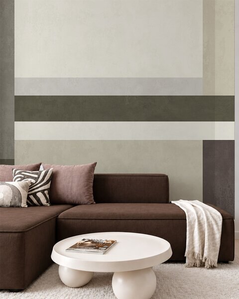 Tapet Compoziție geometrică cu blocuri de culoare măslinie, gri și bej, Fototapet 3D, Fotomurale 3D Forme geometrice, w05890v3 : Uwalls.ro