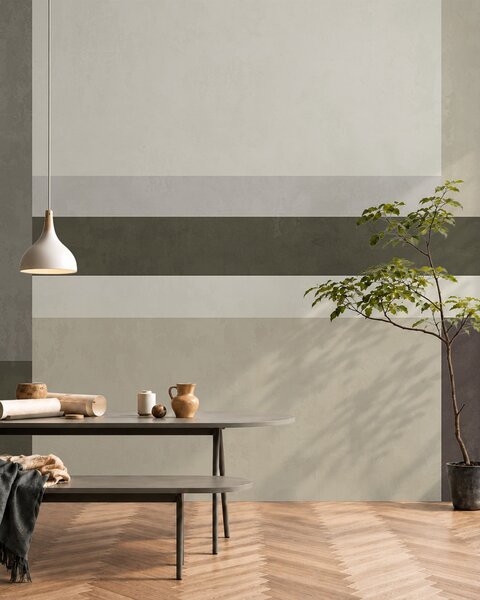 Tapet Compoziție geometrică cu blocuri de culoare măslinie, gri și bej, Fototapet 3D, Fotomurale 3D Forme geometrice, w05890v3 : Uwalls.ro