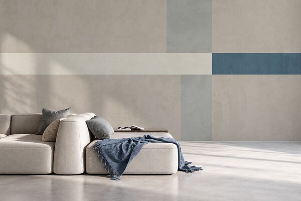 Tapet Rectangule abstracte în nuanțe de bej și gri, cu un accent albastru, Fototapet Geometrie, w05891v2 : Uwalls.ro