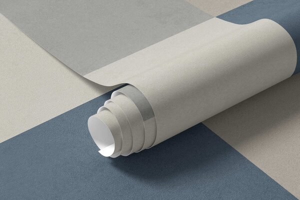 Tapet Rectangule abstracte în nuanțe de bej și gri, cu un accent albastru, Fototapet Geometrie, w05891v2 : Uwalls.ro