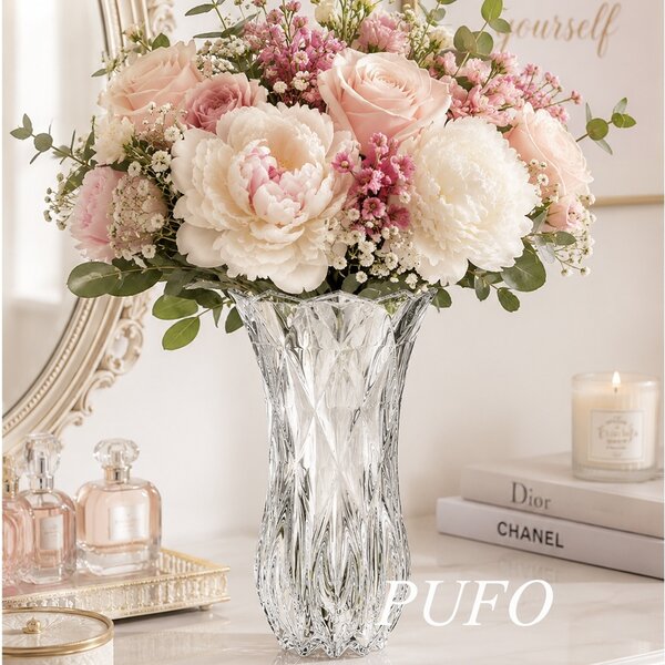 Vaza decorativa eleganta Pufo Noble din sticla pentru flori si aranjamente, 19 cm- design modern pentru living si decor interior