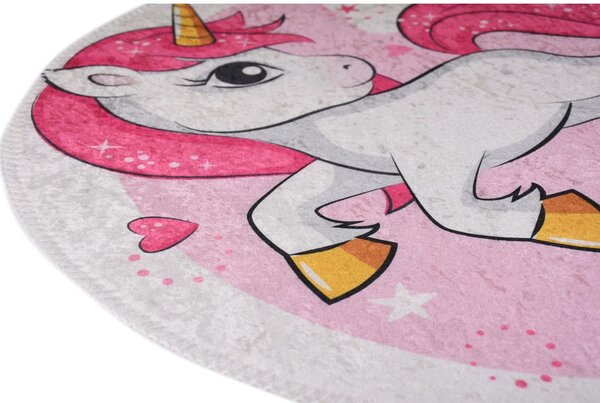 Covor pentru copii roz lavabil ø100 cm Pink Unicorn – Vitaus
