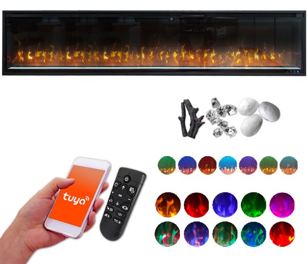 Semineu electric 3D ElectricSun VERSALYS XXL, pe perete, podea sau incorporabil, cu sunet, 10 culori, Wi-Fi cu APP internet, L200xH41cm