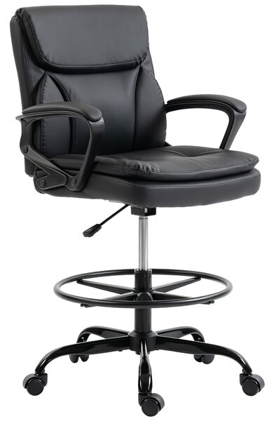 HOMCOM Scaun de desen Scaun de birou ergonomic rotativ cu înălțime și suport pentru picioare reglabil Negru | Aosom Romania