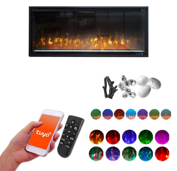 Semineu electric decorativ ElectricSun VERSALYS XS, pe perete, podea sau incorporabil, cu sunet, 10 culori, Wi-Fi cu APP internet, L100xH41cm