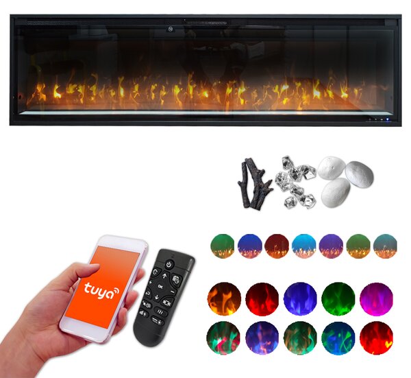 Semineu incorporabil 3D ElectricSun VERSALYS Mediu, pe perete, podea sau incorporabil, cu sunet, 10 culori, Wi-Fi cu APP internet, L153xH41cm