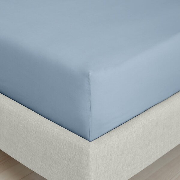 Cearceaf albastru din bumbac percal cu elastic 185x200 cm Cotton Percale – Bianca