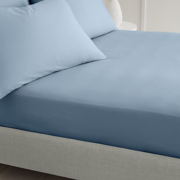 Cearceaf albastru din bumbac percal cu elastic 185x200 cm Cotton Percale – Bianca