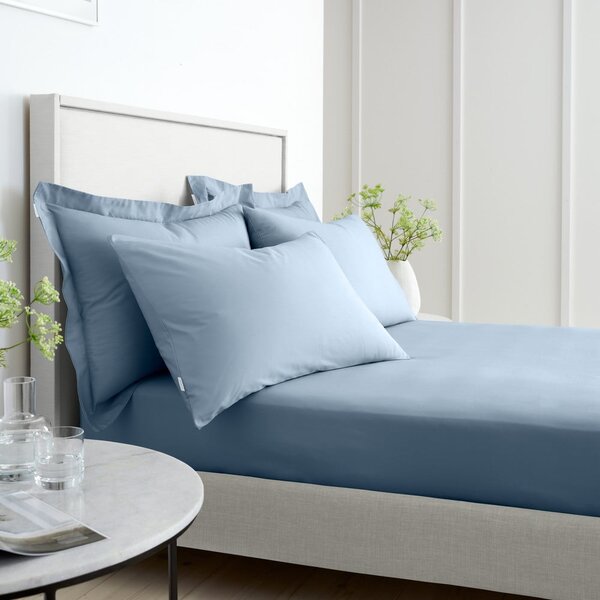Cearceaf albastru din bumbac percal cu elastic 185x200 cm Cotton Percale – Bianca