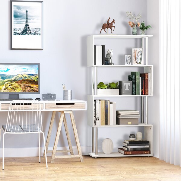 HOMCOM Bibliotecă Modernă cu 4 Rafturi, pentru Living sau Birou, 80x30x145 cm, Alb | Aosom Romania