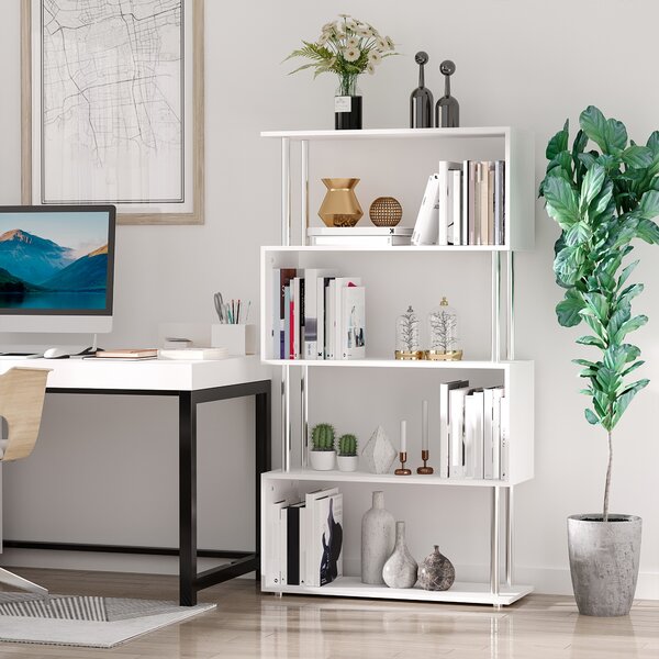 HOMCOM Bibliotecă Modernă cu 4 Rafturi, pentru Living sau Birou, 80x30x145 cm, Alb | Aosom Romania