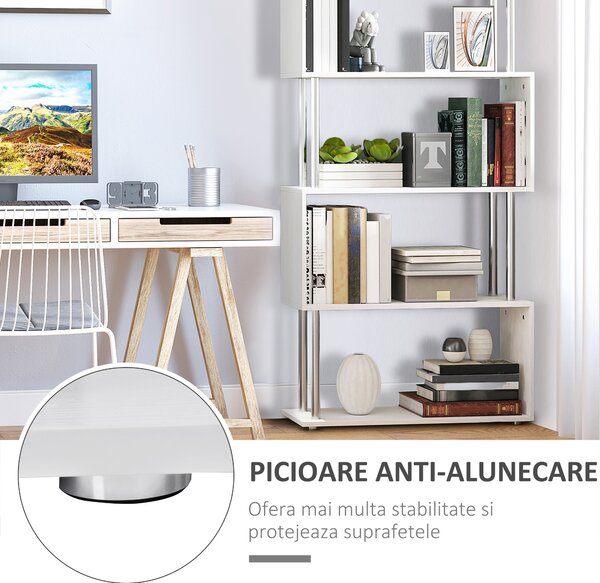 HOMCOM Bibliotecă Modernă cu 4 Rafturi, pentru Living sau Birou, 80x30x145 cm, Alb | Aosom Romania