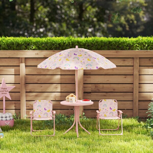 AIYAPLAY Set de Mobilier de Grădină din 4 Piese cu Masă, Scaune și Umbrelă de Soare Reglabilă, 50xΦ49,5 cm, Roz | Aosom Romania