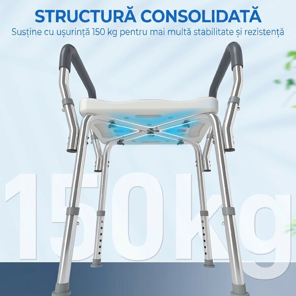 HOMCOM Scaun Reglabil de Duș cu Mânere, Multicolor | Aosom Romania