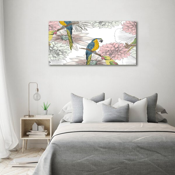 Tablou canvas Papagalii și flori