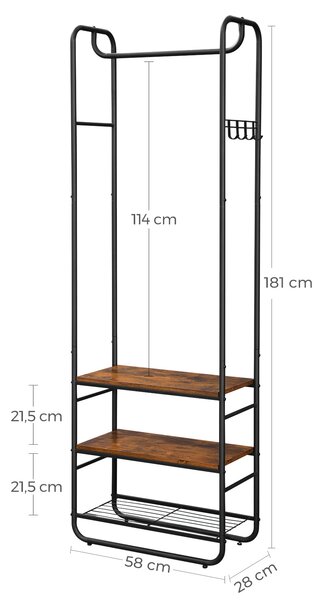 Perete de hol TAYLOR cu dulap pentru pantofi 181x58 cm, maro rustic