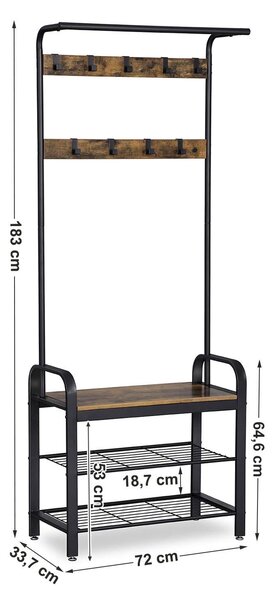 Panou hol de intrare TAYLOR cu dulap pentru pantofi 183x72 cm, rustic maro