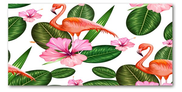 Tablou sticlă Flamingos și plante