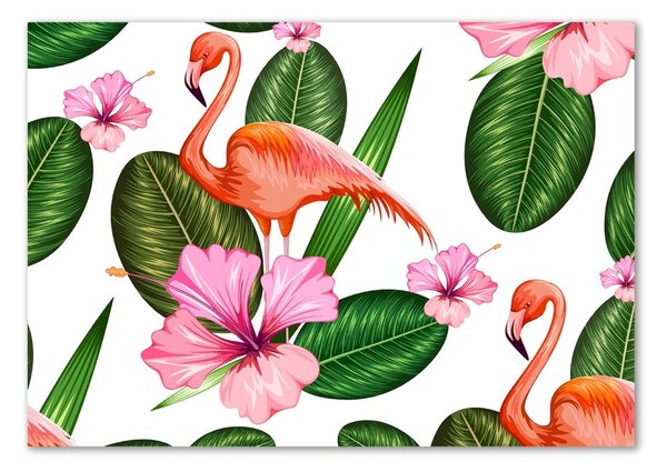 Tablou sticlă Flamingos și plante