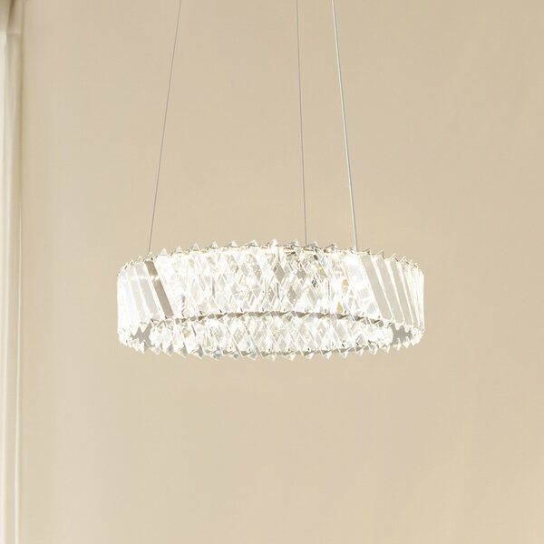 Lucande Lampă suspendată LED Glacis, cristal, Ø 40 cm, crom, Transparent, Camera de zi / sufragerie, Sticlă, Design
