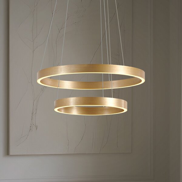 Lucande Lampă suspendată LED Yonam, Ø 60 cm, 2 becuri, auriu, CCT, reglabil, Auriu / Alamă, Camera de zi / sufragerie, Metal, Modern