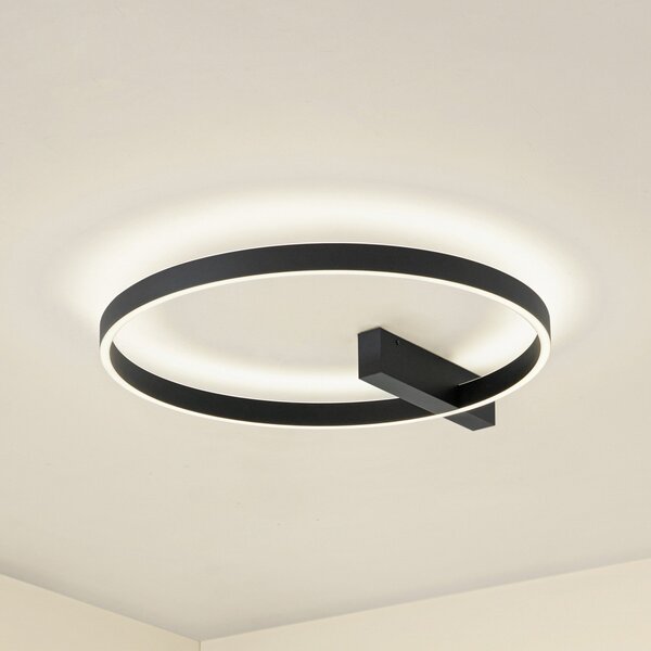 Lucande Plafonieră LED Isalin, 60 cm, negru, CCT, dimabil, reglabil, Negru, Camera de zi / sufragerie, Aluminiu, Modern