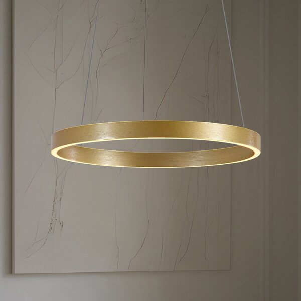 Lucande Lampă suspendată LED Yonam, Ø 60 cm, 1 bec, auriu, CCT, reglabil, Auriu / Alamă, Camera de zi / sufragerie, Metal, Modern