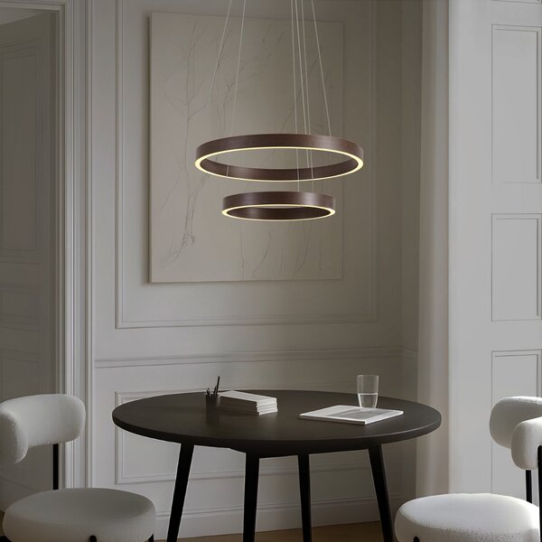 Lucande Lampă suspendată LED Yonam, Ø 60 cm, 2 becuri, maro, CCT, reglabil, Maro / Rugină, Camera de zi / sufragerie, Metal, Modern