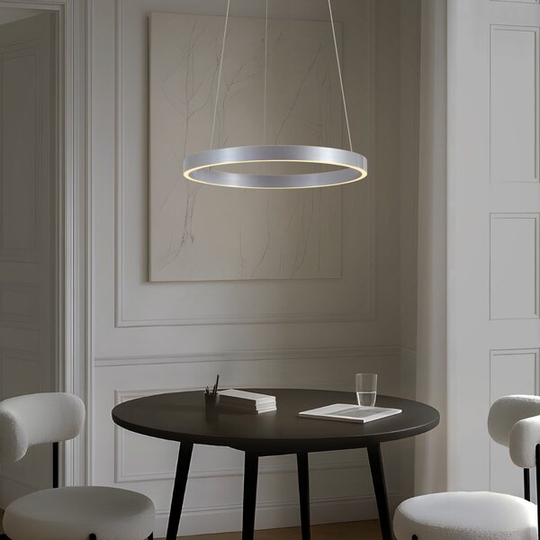 Lucande Lampă suspendată LED Yonam, Ø 60 cm, 1 bec, aluminiu, CCT, reglabil, Metalic, Camera de zi / sufragerie, Metal, Modern