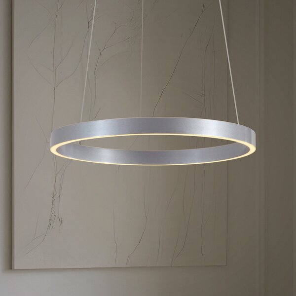 Lucande Lampă suspendată LED Yonam, Ø 60 cm, 1 bec, aluminiu, CCT, reglabil, Metalic, Camera de zi / sufragerie, Metal, Modern
