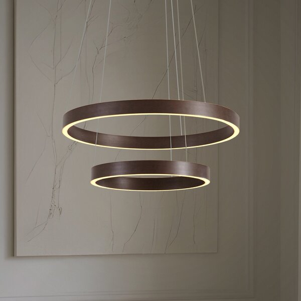 Lucande Lampă suspendată LED Yonam, Ø 60 cm, 2 becuri, maro, CCT, reglabil, Maro / Rugină, Camera de zi / sufragerie, Metal, Modern